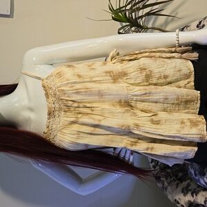 Dex Cream Boho Tiered Tank Top Lace Neckline XS